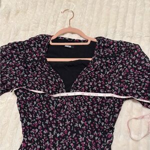 The Kooples Black and Pink Floral Midi Dress